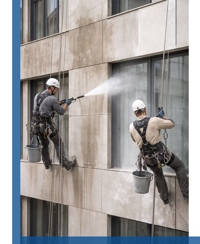 Послестроительная мойка фасада промышленным альпинизмом в Ангарске