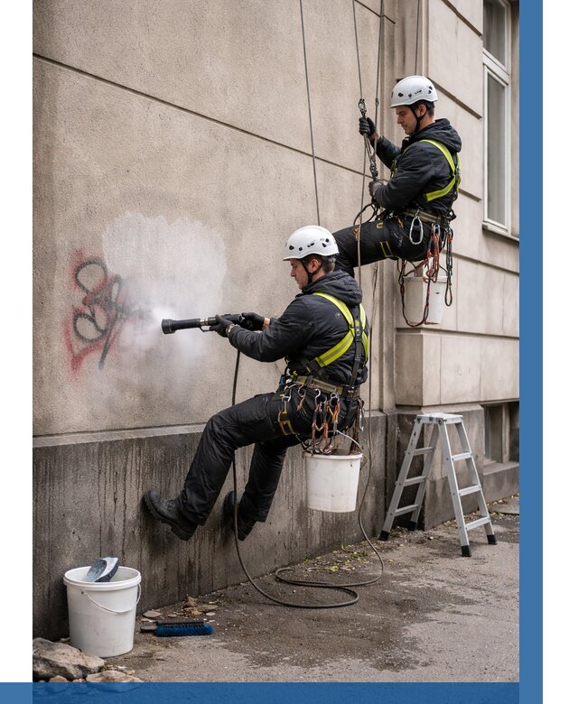 Удаление граффити с фасада в Ангарске от 4623 р. | ВЫСОТНИК-Нгр