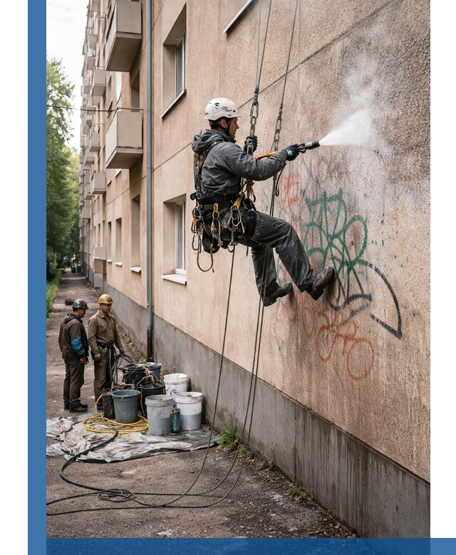 Удаление граффити с фасада в Ангарске без следов и повреждений