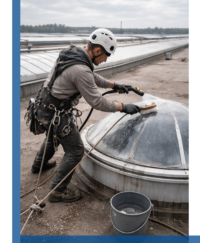 Мойка зенитных фонарей на кровле для промышленных объектов в Ангарске