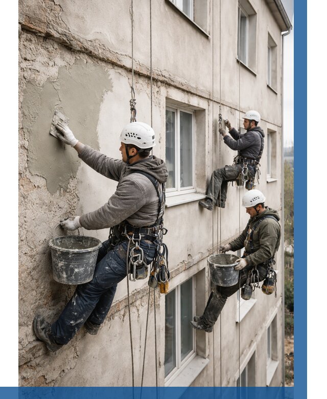 Ремонт штукатурного фасада в Ангарске от 771 р. под ключ | ВЫСОТНИК-Нгр