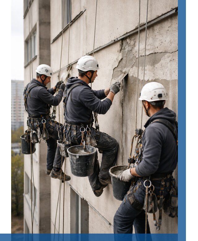 Ремонт бетонных элементов фасада в Ангарске от 2569 р. | ВЫСОТНИК-Нгр