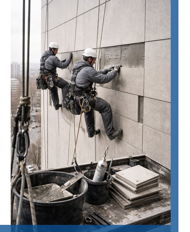 Ремонт фасада из керамогранита в Ангарске от 2569 р. | ВЫСОТНИК-Нгр