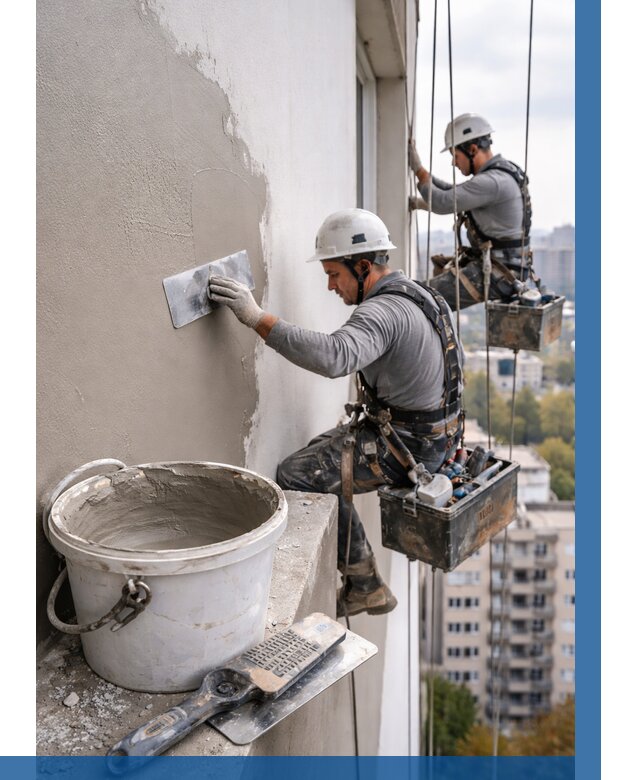 Шпаклевка фасада на высоте в Ангарске от 719 р. | ВЫСОТНИК-Нгр