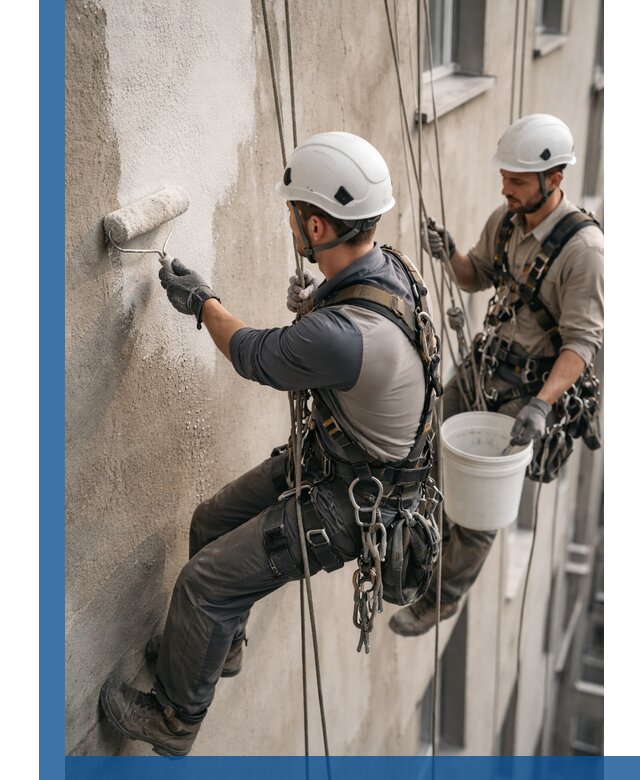 Грунтовка фасада на высоте в Ангарске промышленными альпинистами