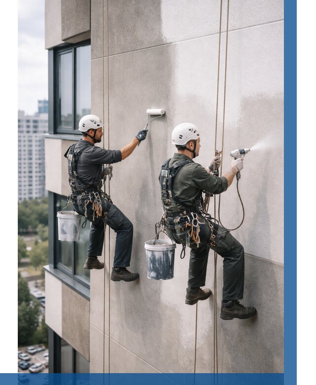 Покраска фасада альпинистами в Ангарске от 308 р. | ВЫСОТНИК-Нгр