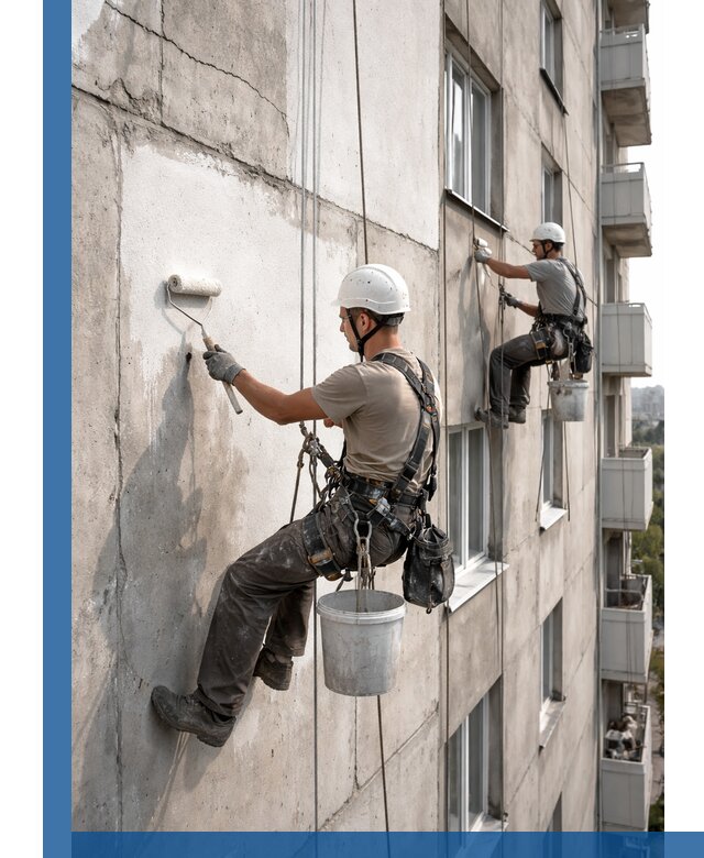 Покраска бетонного фасада в Ангарске для жилых и промышленных объектов