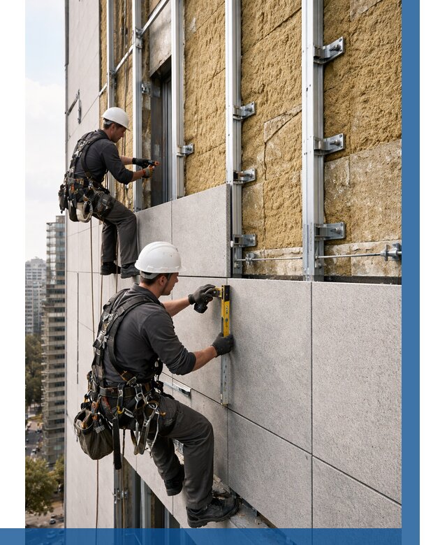 Монтаж вентилируемого фасада в Ангарске от 3596 р. | ВЫСОТНИК-Нгр