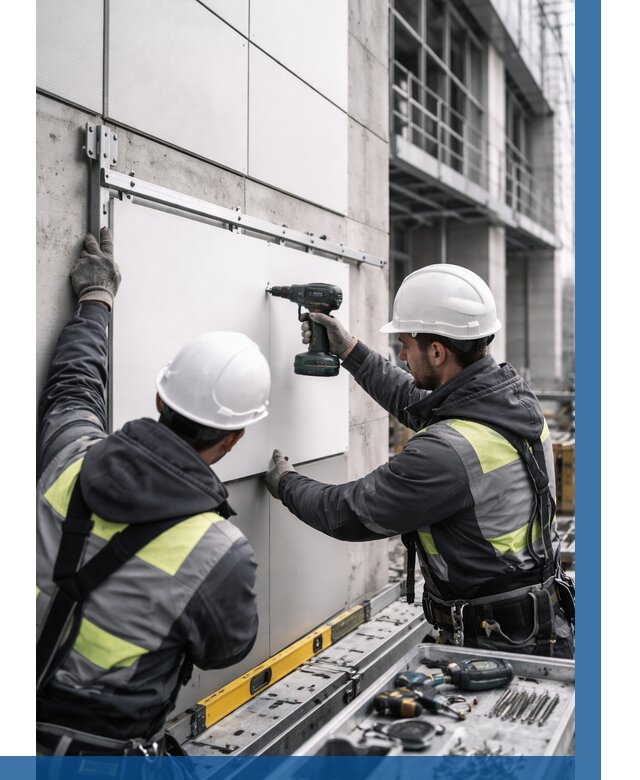 Монтаж композитных панелей фасада в Ангарске от 2569 р. | ВЫСОТНИК-Нгр