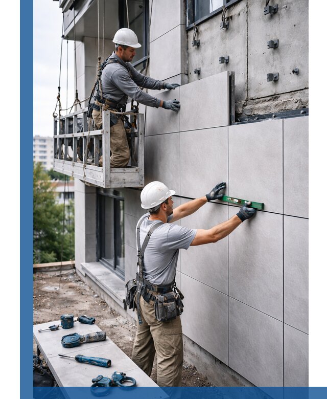 Монтаж керамогранита на фасад в Ангарске под ключ с гарантией качества