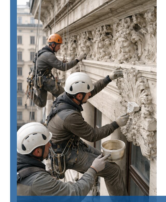 Реставрация фасадной лепнины с высотными работами в Ангарске