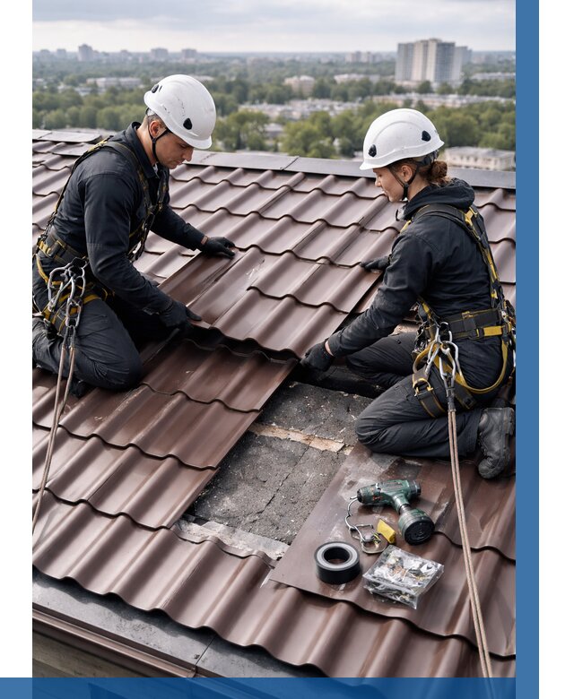 Ремонт металлочерепицы на крыше в Ангарске от 925 р. | ВЫСОТНИК-Нгр