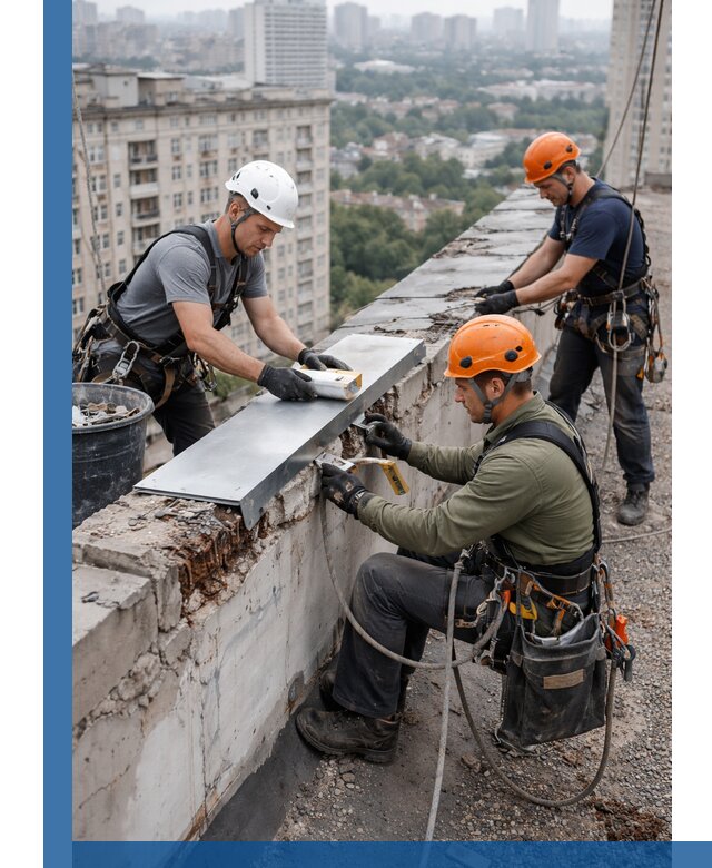 Ремонт парапета на кровле в Ангарске, высотные работы с гарантией