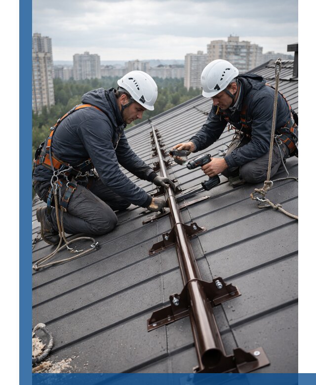 Монтаж снегозадержателей на кровле зданий в Ангарске под ключ