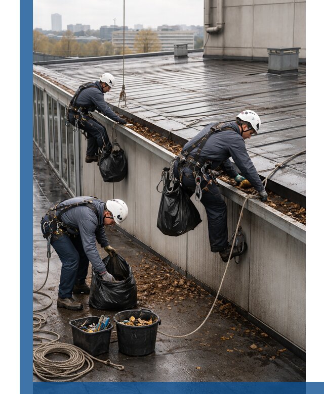 Очистка кровли по периметру в Ангарске силами промышленных альпинистов