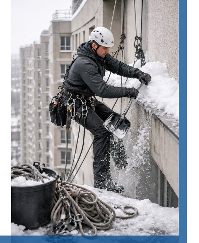 Очистка карнизов от снега в Ангарске от 308 р. | ВЫСОТНИК-Нгр