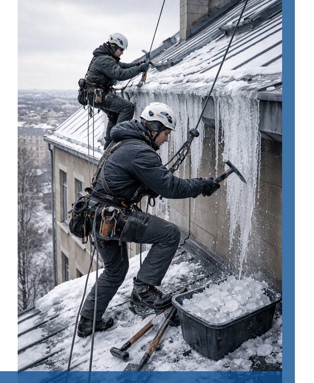 Удаление наледи с кровли в Ангарске от 5651 р. | ВЫСОТНИК-Нгр