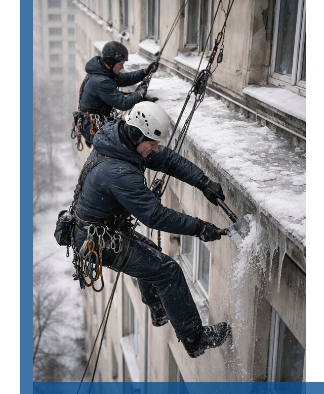 Удаление наледи и сосулек с карнизов в Ангарске профессионально