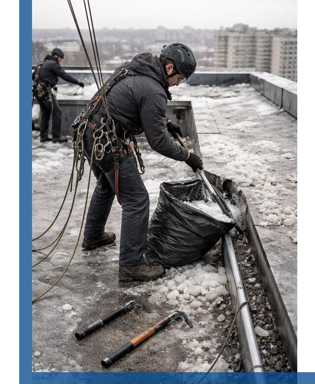 Аварийная очистка кровли в Ангарске от промальпинистов