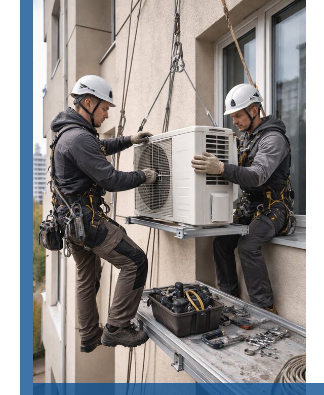 Перенос внешнего блока кондиционера в Ангарске с монтажом и крепежом