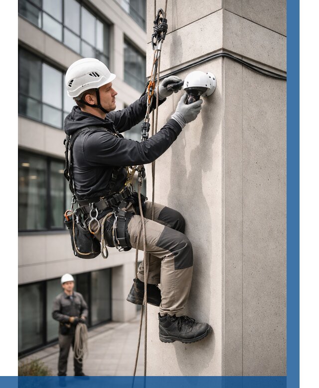 Монтаж камер видеонаблюдения на фасаде в Ангарске от 8733 р.-ВЫСОТНИК-Нгр