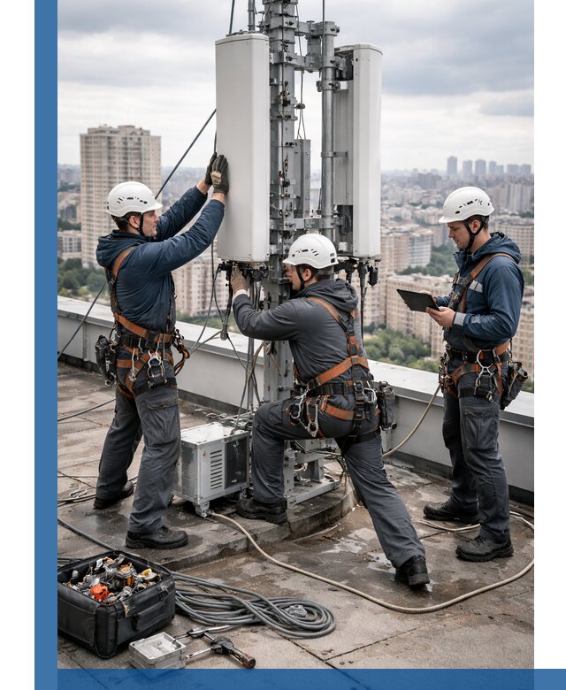 Монтаж антенн связи на крыше в Ангарске с вводом в эксплуатацию