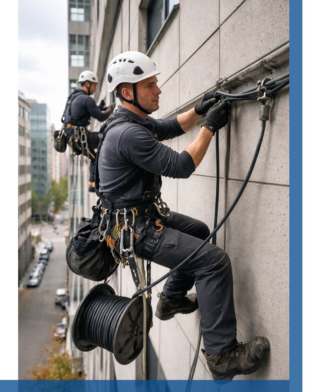 Прокладка кабеля по фасаду в Ангарске от 360 р. | ВЫСОТНИК-Нгр