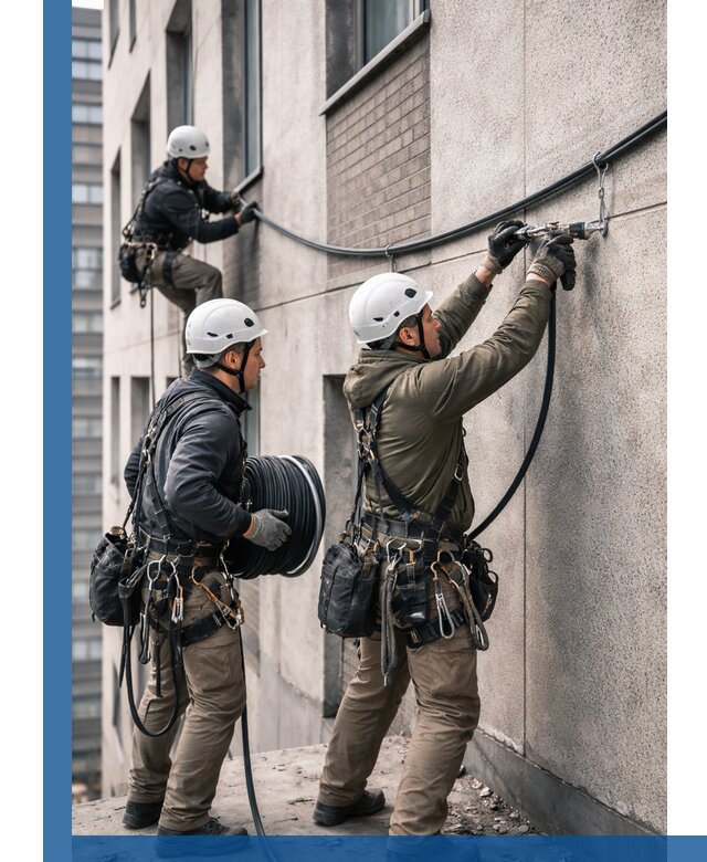 Прокладка кабеля по фасаду в Ангарске, профессиональный монтаж