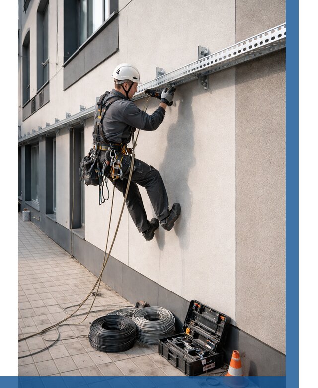 Монтаж кабельных лотков на фасаде в Ангарске от 1233 р. | ВЫСОТНИК-Нгр