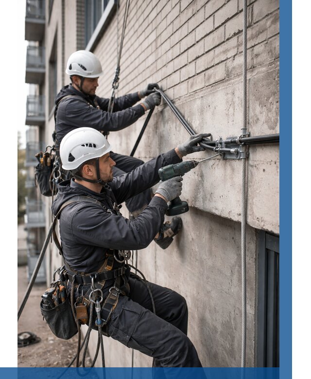 Крепление кабеля на фасаде в Ангарске от 360 р. | ВЫСОТНИК-Нгр