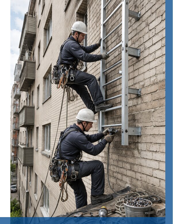 Монтаж пожарной лестницы в Ангарске от 25685 р заказать у ВЫСОТНИК-Нгр