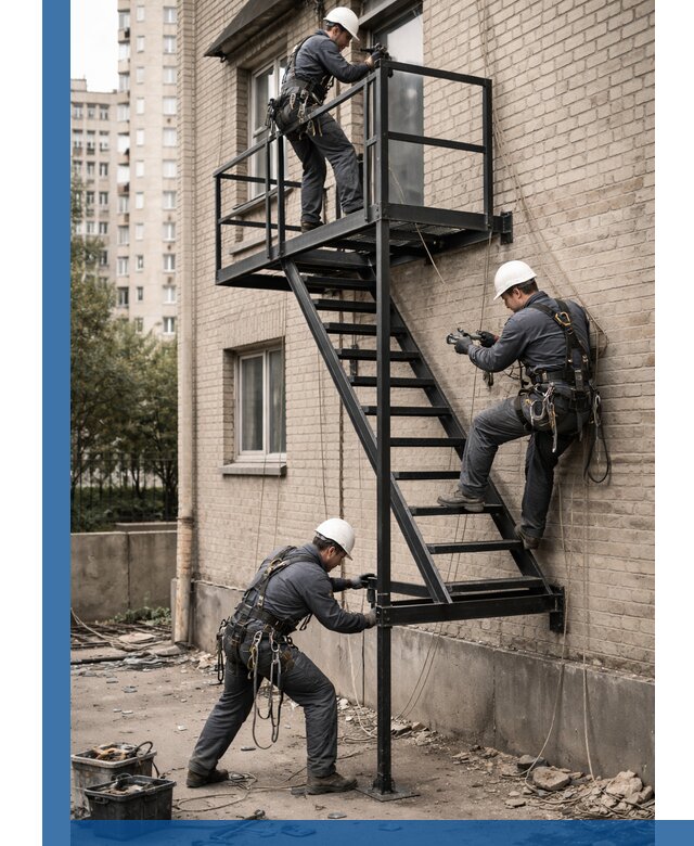 Монтаж пожарной лестницы в Ангарске, установка и крепление