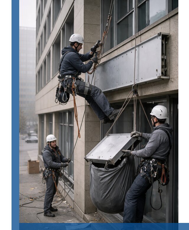 Демонтаж рекламной вывески с высотными работами в Ангарске