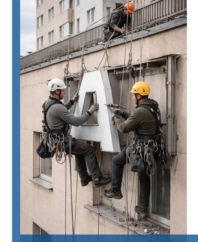 Ремонт и восстановление наружных вывесок на высоте в Ангарске