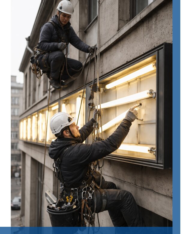 Замена ламп в вывеске в Ангарске под ключ от 3596 р. | ВЫСОТНИК-Нгр