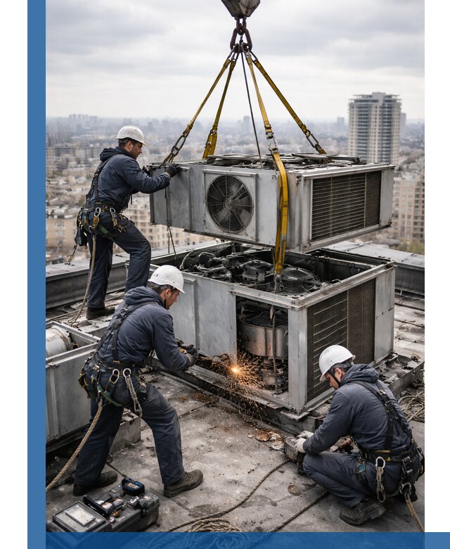 Демонтаж крышной установки в Ангарске любой сложности