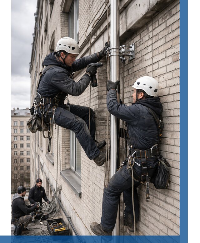 Монтаж флагштока на здании в Ангарске от 6678 р. | ВЫСОТНИК-Нгр