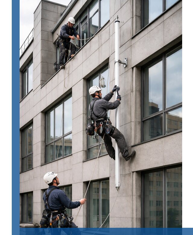 Монтаж флагштока на фасаде здания с креплением и герметикой в Ангарске