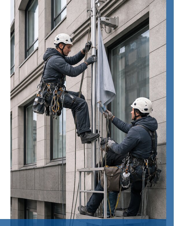 Установка флагов на фасаде в Ангарске от 4623 р. | ВЫСОТНИК-Нгр