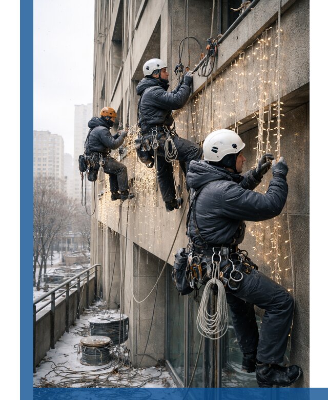 Монтаж новогодней иллюминации и украшение фасадов в Ангарске