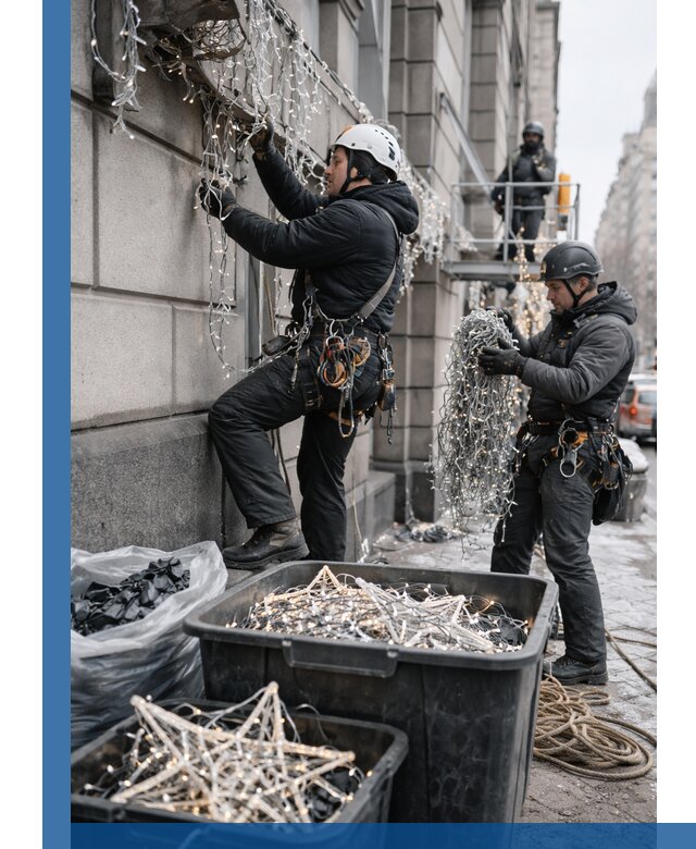 Демонтаж новогоднего оформления и гирлянд в Ангарске