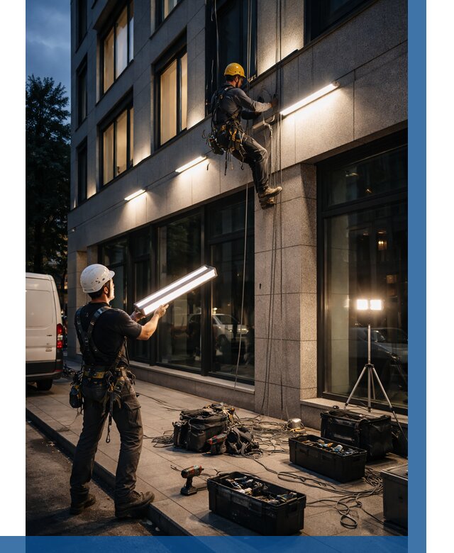 Монтаж архитектурной подсветки здания в Ангарске от 2569 р.|ВЫСОТНИК-Нгр