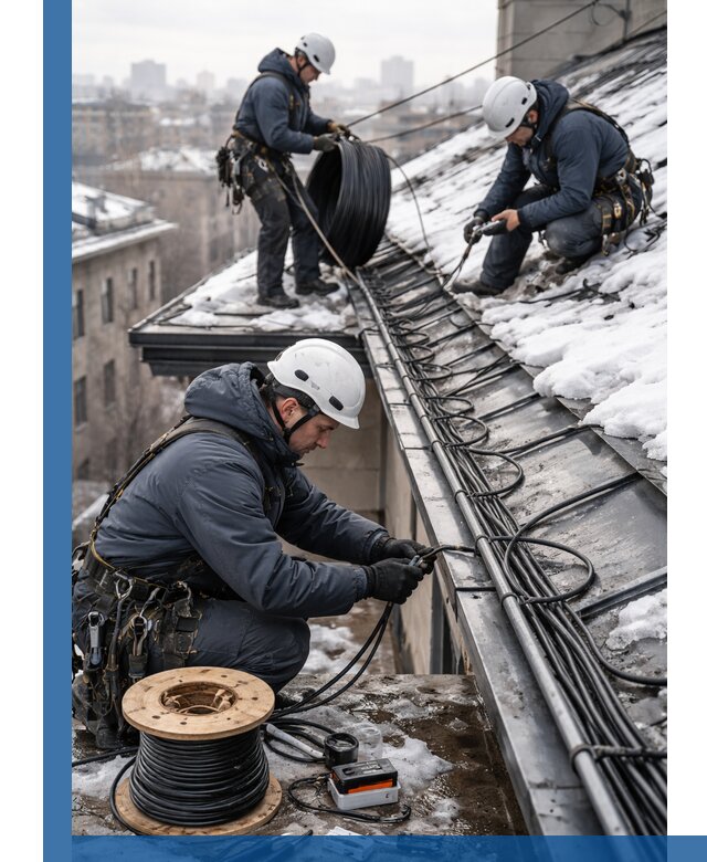 Монтаж греющего кабеля на кровле в Ангарске под ключ
