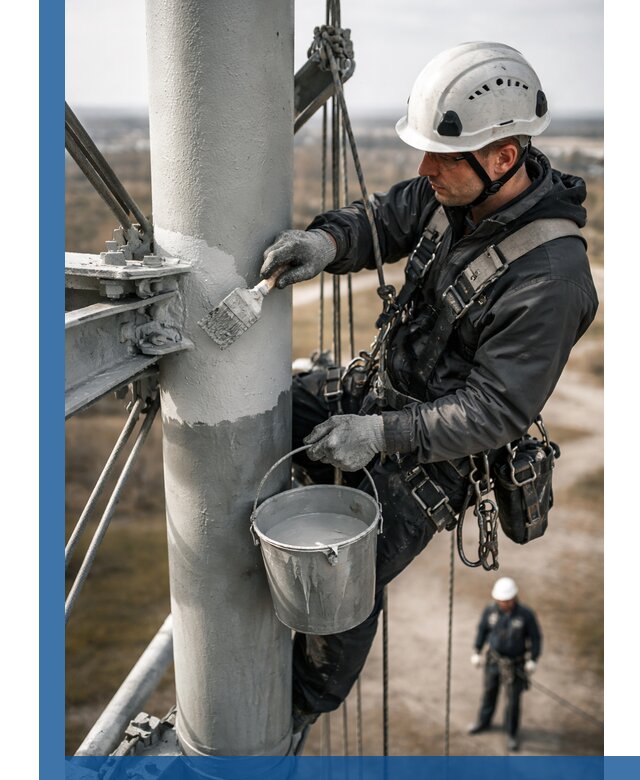 Покраска мачт связи в Ангарске промышленными альпинистами