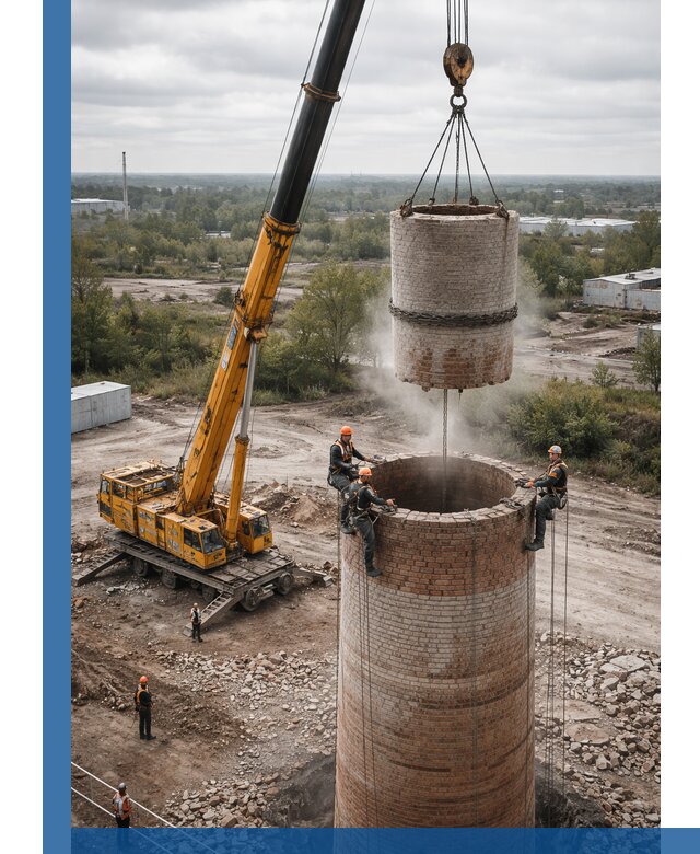 Демонтаж дымовой трубы в Ангарске с гарантиями безопасности
