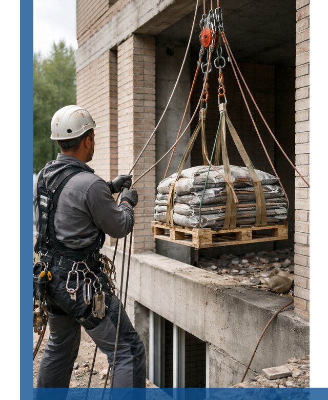 Подъем материалов на этаж веревками в Ангарске оперативно