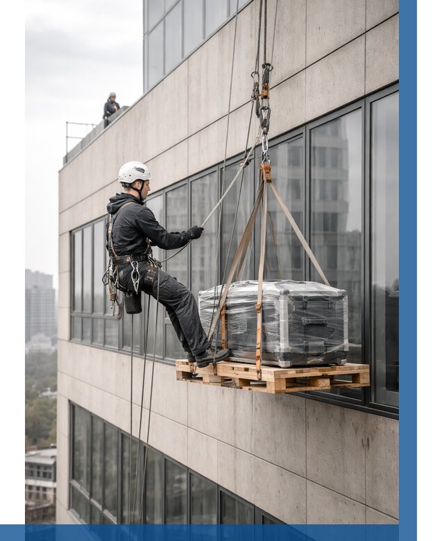 Спуск груза по фасаду в Ангарске от 3596 р. | ВЫСОТНИК-Нгр