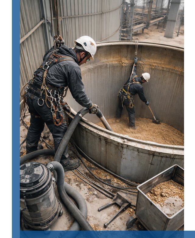 Профессиональная чистка зерновых бункеров в Ангарске с выездом