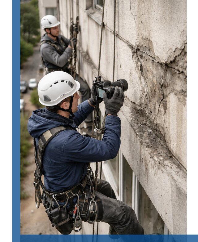 Фотофиксация дефектов фасада с высотной съемкой в Ангарске