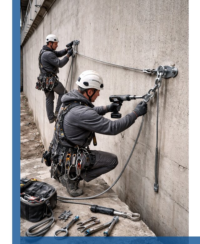 Монтаж анкерных линий высотной безопасности в Ангарске